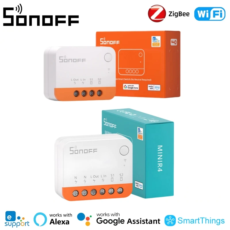 

Мини-умный переключатель SONOFF Zigbee/WiFi ZBMINIL2/MINIR4, двустороннее управление, EWelink, удаленное голосовое управление через Alexa Google Home IFTTT