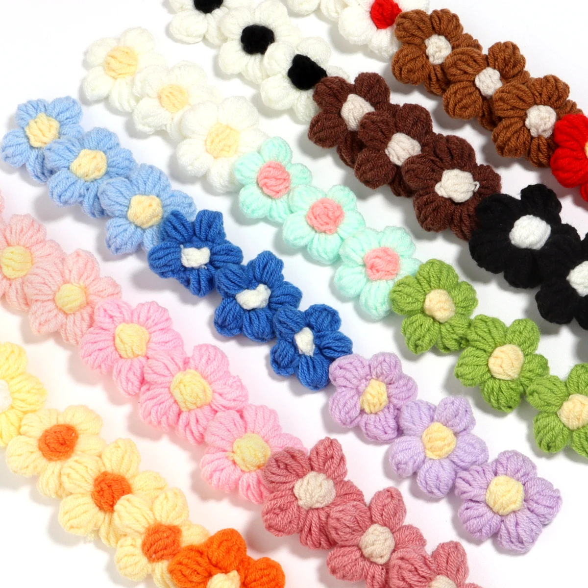 10pcs Cotton Hand-knitted Flower Color Handmake Fabric Applique for Headwear Garment Home Craft Aecoration Accessories Wholesale