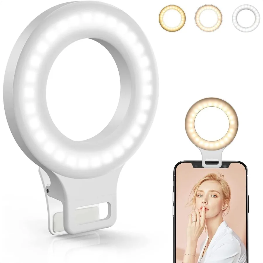 

Clip on Ring Light Kimwood Rechargeable 60 LED Selfie Ring Light for Phone Laptop Tablet odels 5 Level Brightn