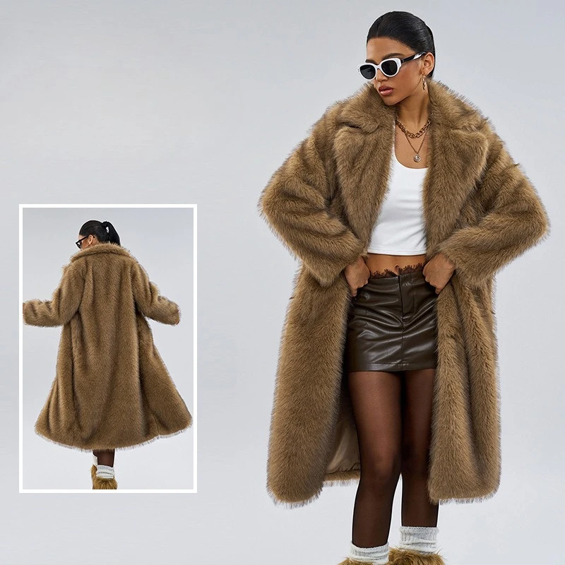 

Autumn and Winter Women's Extended Imitation Fur Suit Collar Coat Coat jacket women coats