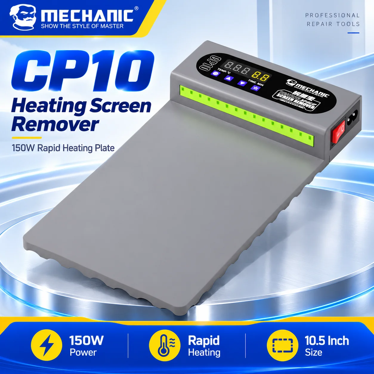 MECHANIC CP10 150W LCD Screen Separator Heating Pad 10.5 Inch Silicone Mat Rapid Heating for Phone Tablet Screen Removal Repair
