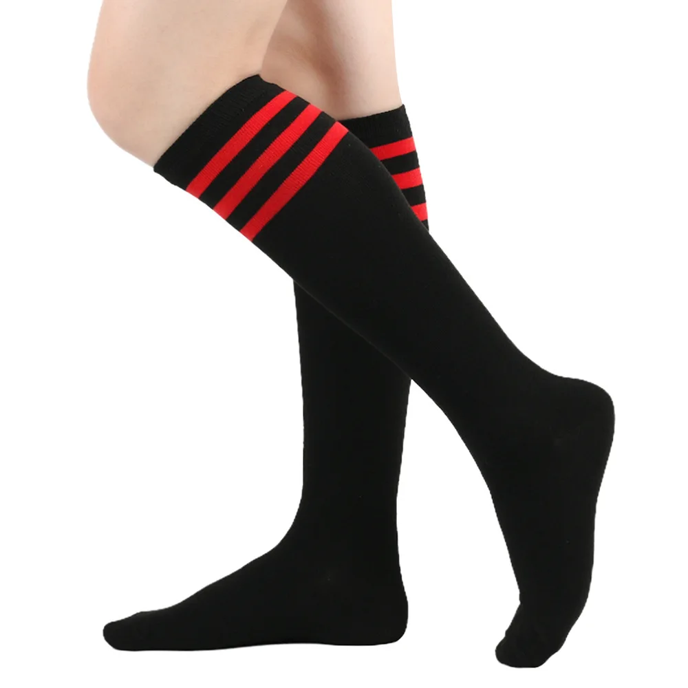 Chaussettes longues à rayures noires et blanches pour femmes, chaussettes hautes au-dessus du genou, bas chauds pour dames et filles