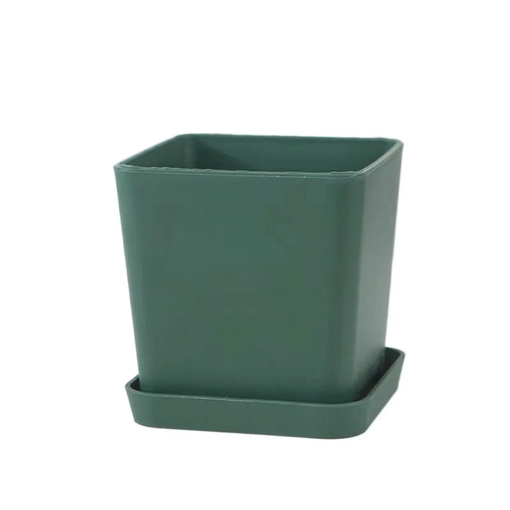 

3 set Home Decoration Square Plastic Flower Pot with Tray Resin Succulent Plant Pot Drain Hole Thickened Nursery Pot Balcony