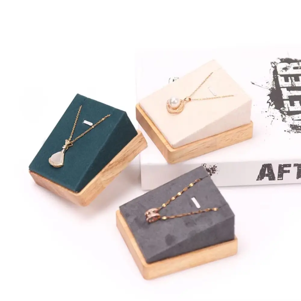 

PU Leather/Velvet Wooden Necklace Display Stand Handmade Portable Jewelry Pendant Holder Smooth Flat Bottom