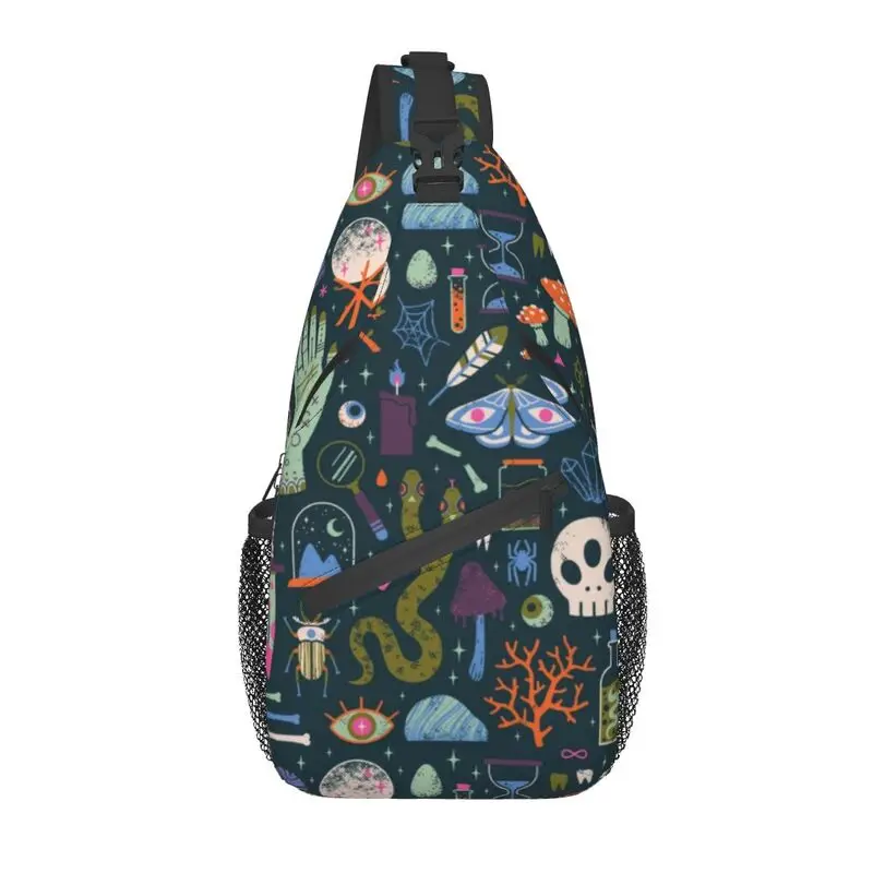 

Curiosities Halloween Witch Pattern Sling Bags for Cycling Camping Men's Witchy Magic Chest Crossbody Backpack Shoulder Daypack