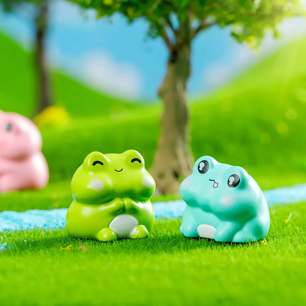 4Pcs Adorable Chubby Round Resin Frog Miniatures for Micro Landscape Bonsai Fairy Garden Terrarium Moss Decor Mini Garden