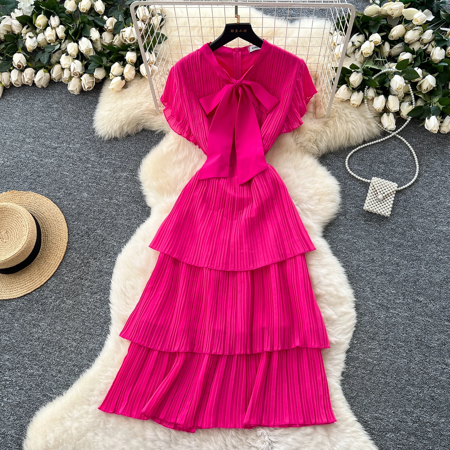

Chic vintage Sexy lace-up Tiered Elegant Fairy korean fashion Boho Sundress women clothing Long dress