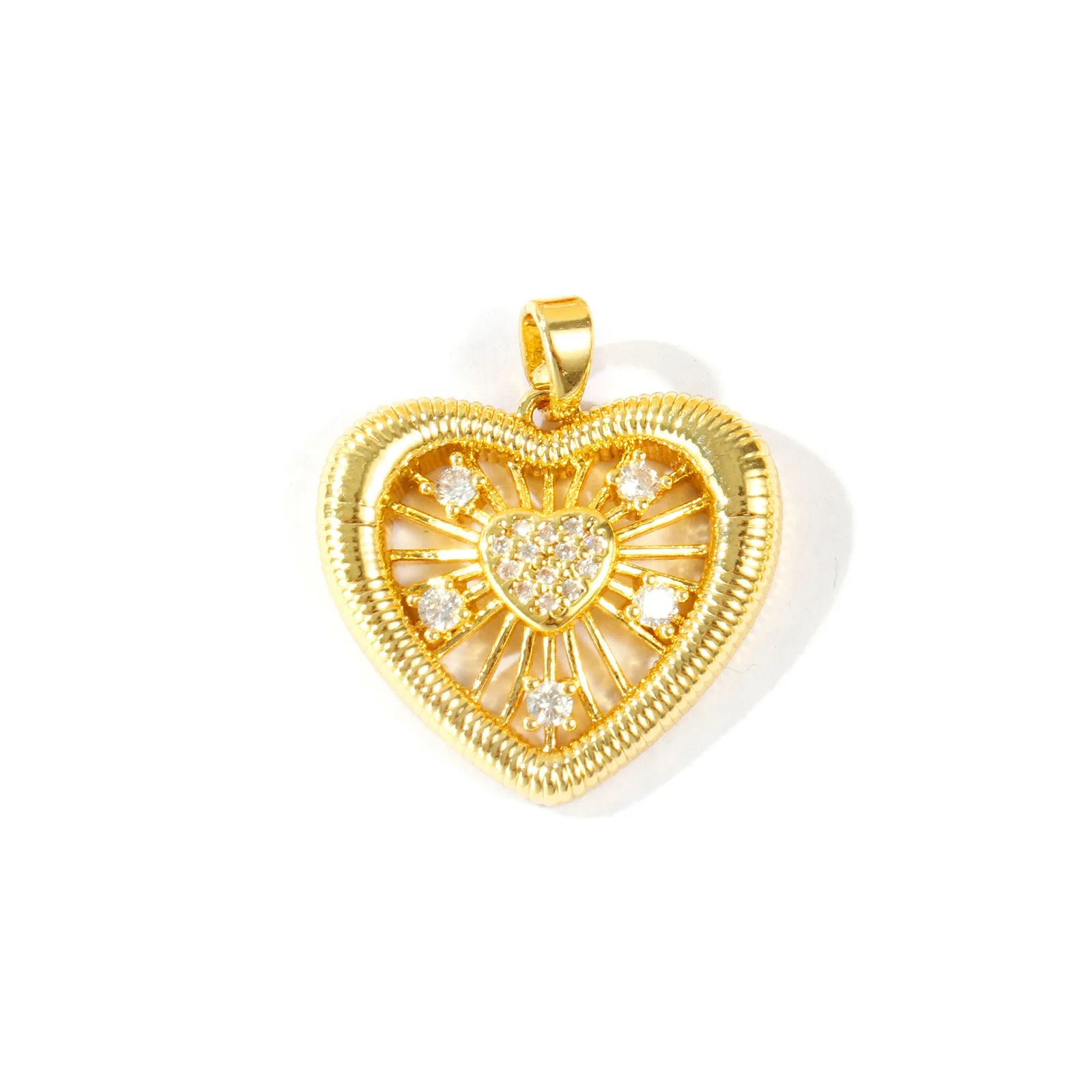 2 Stück Blumen-Schmetterling-Herz-Anhänger mit klaren Zirkonia-Steinen, 18K vergoldet, hohle Messinganhänger mit Spitzenmuster, DIY-Halskette, Schmuck Großhandel – Detail 1