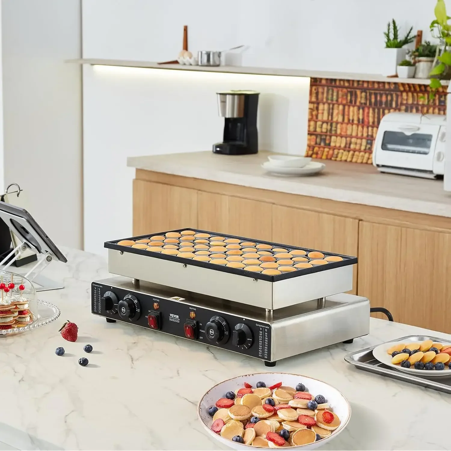 110V Mini Dutch Pancake Baker, 50PCS 1700W Commercial Electric Nonstick Waffle Maker Machine, 1.8 Inches Pancake Maker with 2 Th
