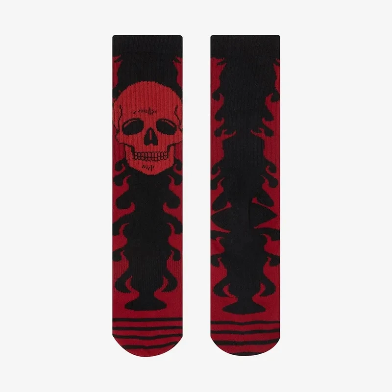 Unisex Gothic Elastic Socks para homens e mulheres, meia engraçada, Harajuku Socks, crânio vermelho, Doll Crew, retro, Hip Hop, novidade, 2 pares por conjunto