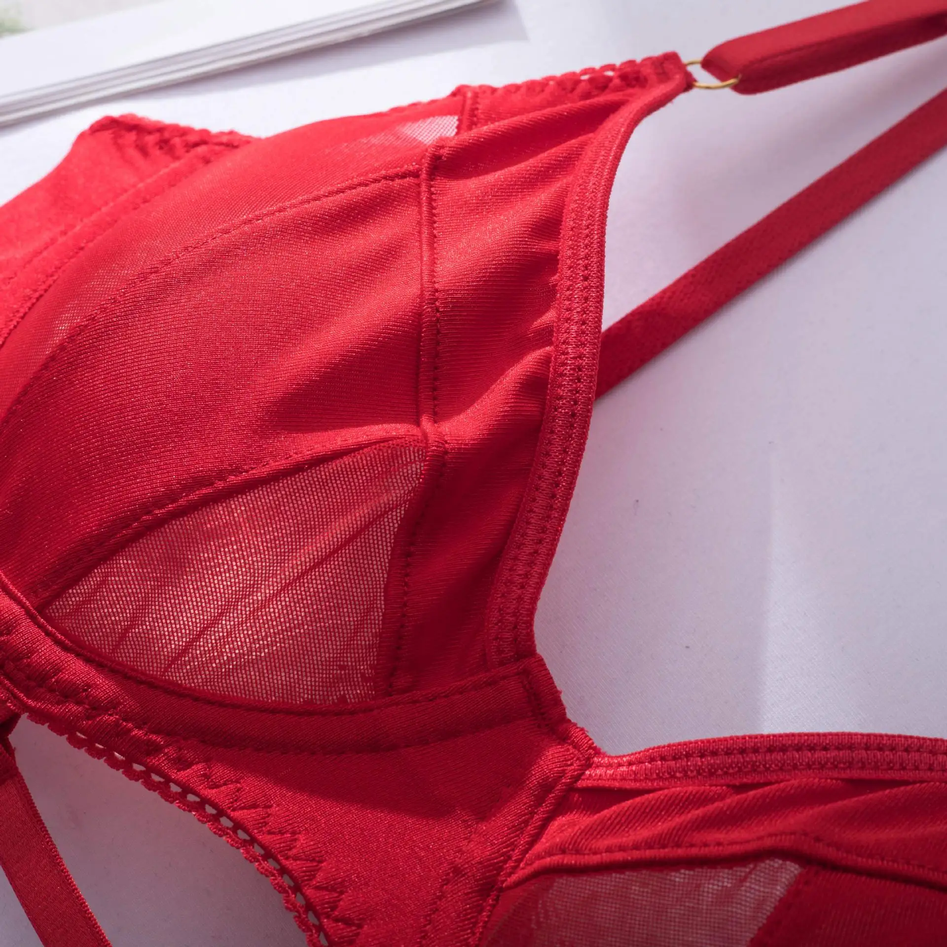 Women Push Up Mesh Bra Garter Bandage Sexy Lingerie Set Transparent Patchwork See Through Erotic Set Mesh Brief Kit