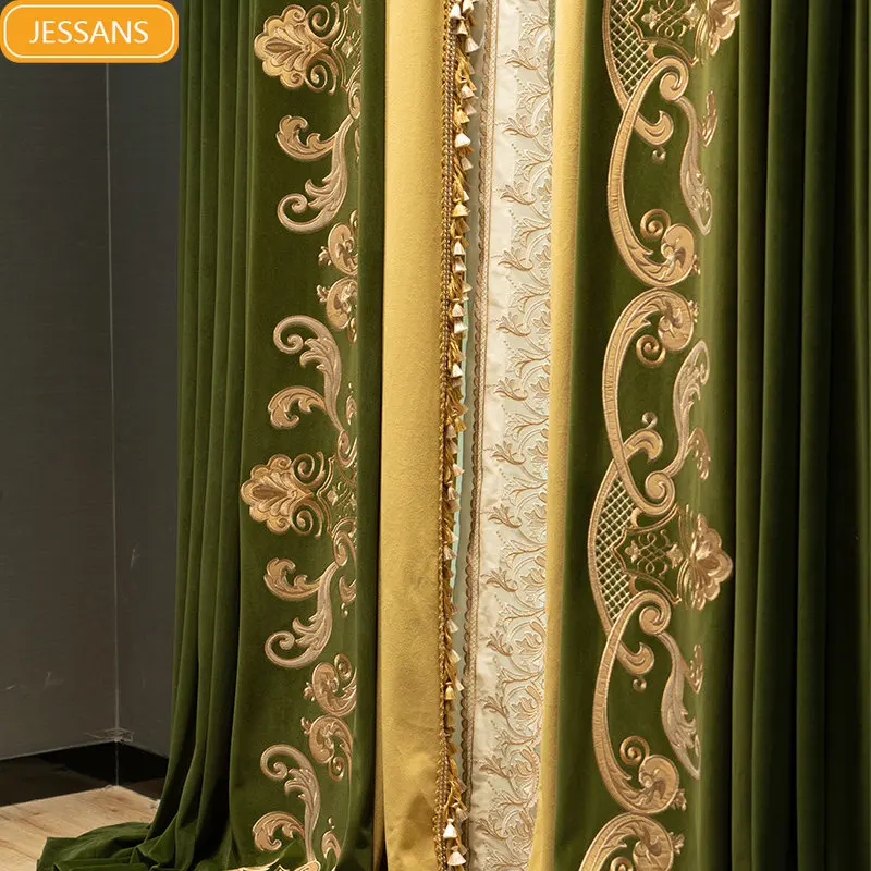 

French high-end embroidery lace velvet mosaic blackout living room partition curtain Curtains for Living dining room bedroom