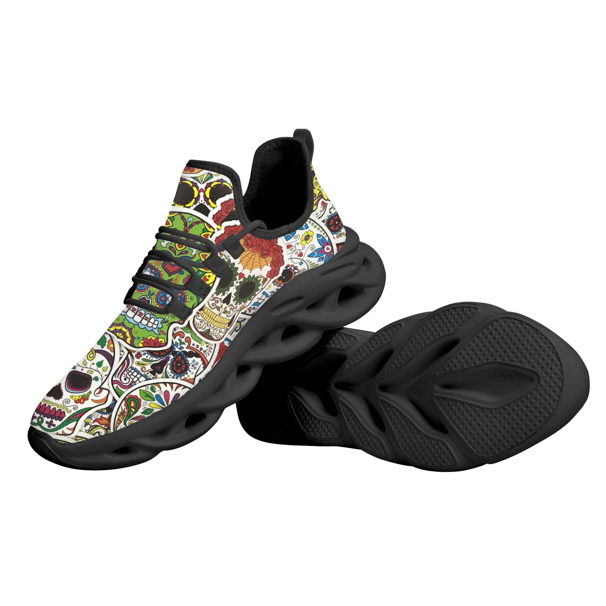 Fashion Skull Skeleton Print Soft Sole Sneakers Non-Slip Outdoor Lace-Up Casual Shoes Elegant Lightweight Walking Shoes Female