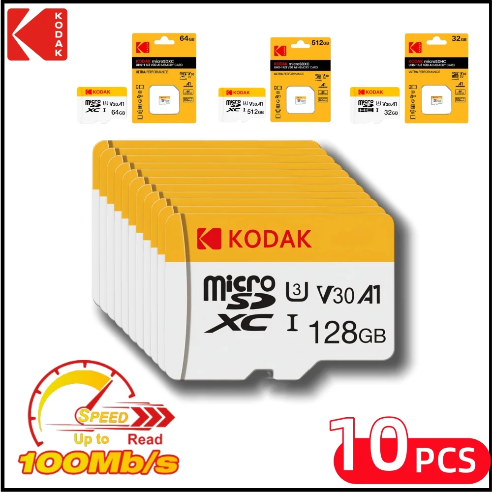 10PCSKODAK Micro SD Card Memory Card Class 1032GB/64GB/ 128GB /256GB4K High Speed Cartao De Memoria Flash Memory TF Mecard C10