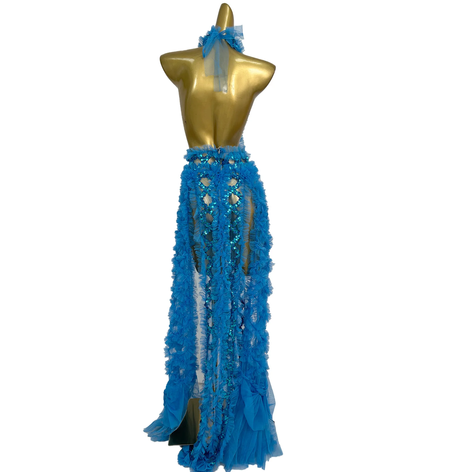 Abito lungo da ballo per feste con volant sexy con scollo all'americana e schiena scoperta, abito da sera con cut-out taglie forti, costumi da festival per club