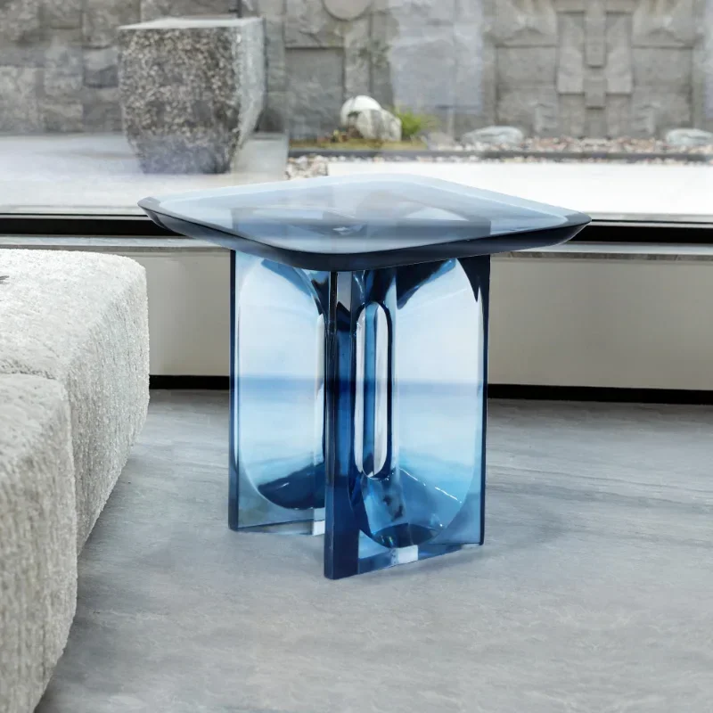 

Transparent resin square edge villa living room small apartment sofa household coffee table modern light luxury tea table