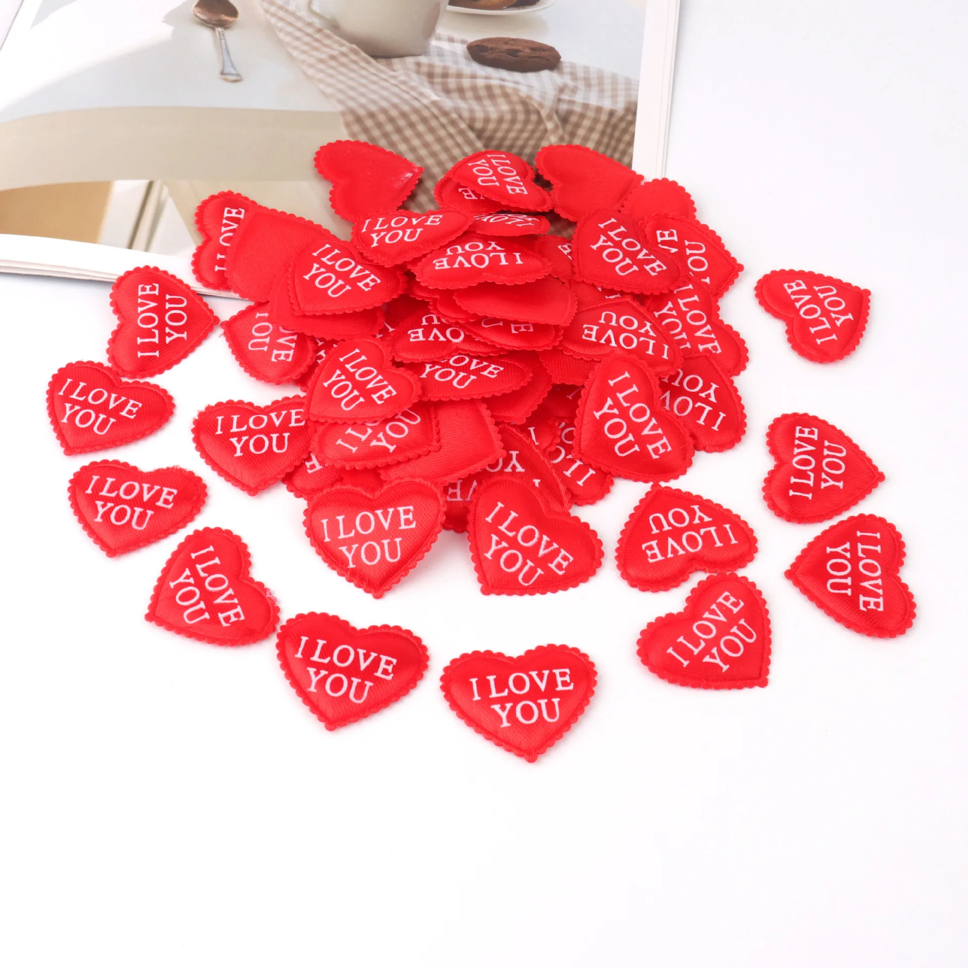 100pcs Fabric Heart dia 3.5x2.5cm Love you Wedding Party Confetti Table Decoration birthday party Decorative Supplies