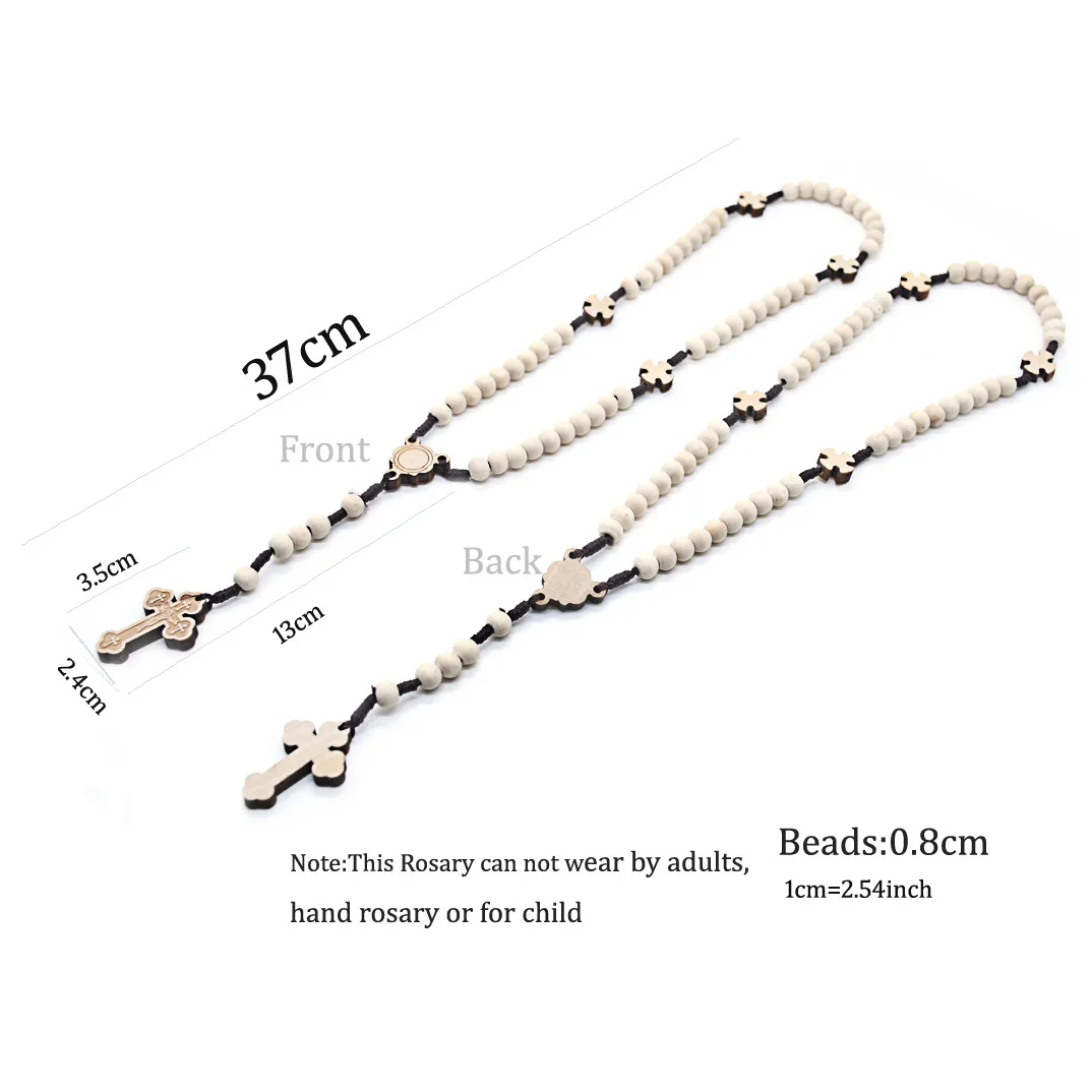 Log Wooden Beads Hand Woven Religious Belief Cross Rosary Pendant Necklace Church Prayer Baptism Men Women Jewelry Souvenir Gift