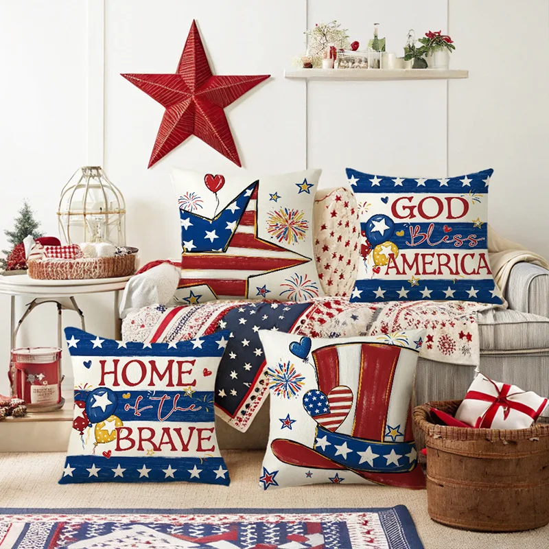 

American Retro Pillowcase Five-pointed Star Printed Linen Pillowcase Sofa Decorative Cushion Cover Holiday Gift Pillowcase