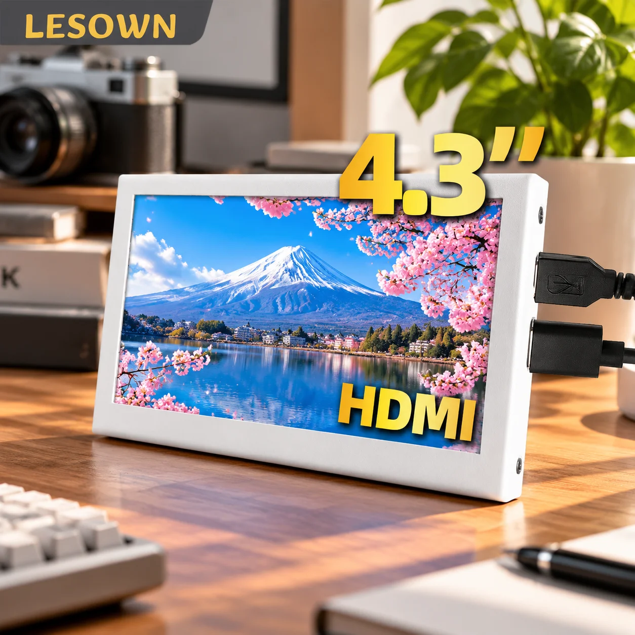 LESOWN 4.3/5 Inch Small LCD Display 800x480 170 Degree View HDTV Input White Aluminum Housing for Mini PC Second Screen Setup