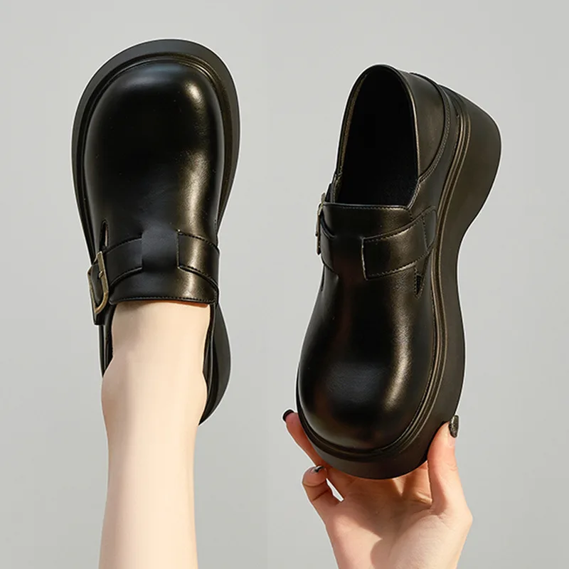 

Удобные лоферы из мягкой кожи на толстой подошве в стиле ретро, туфли на плоской платформе, осень 2023, элегантная женская обувь для офисной повседневной работы
