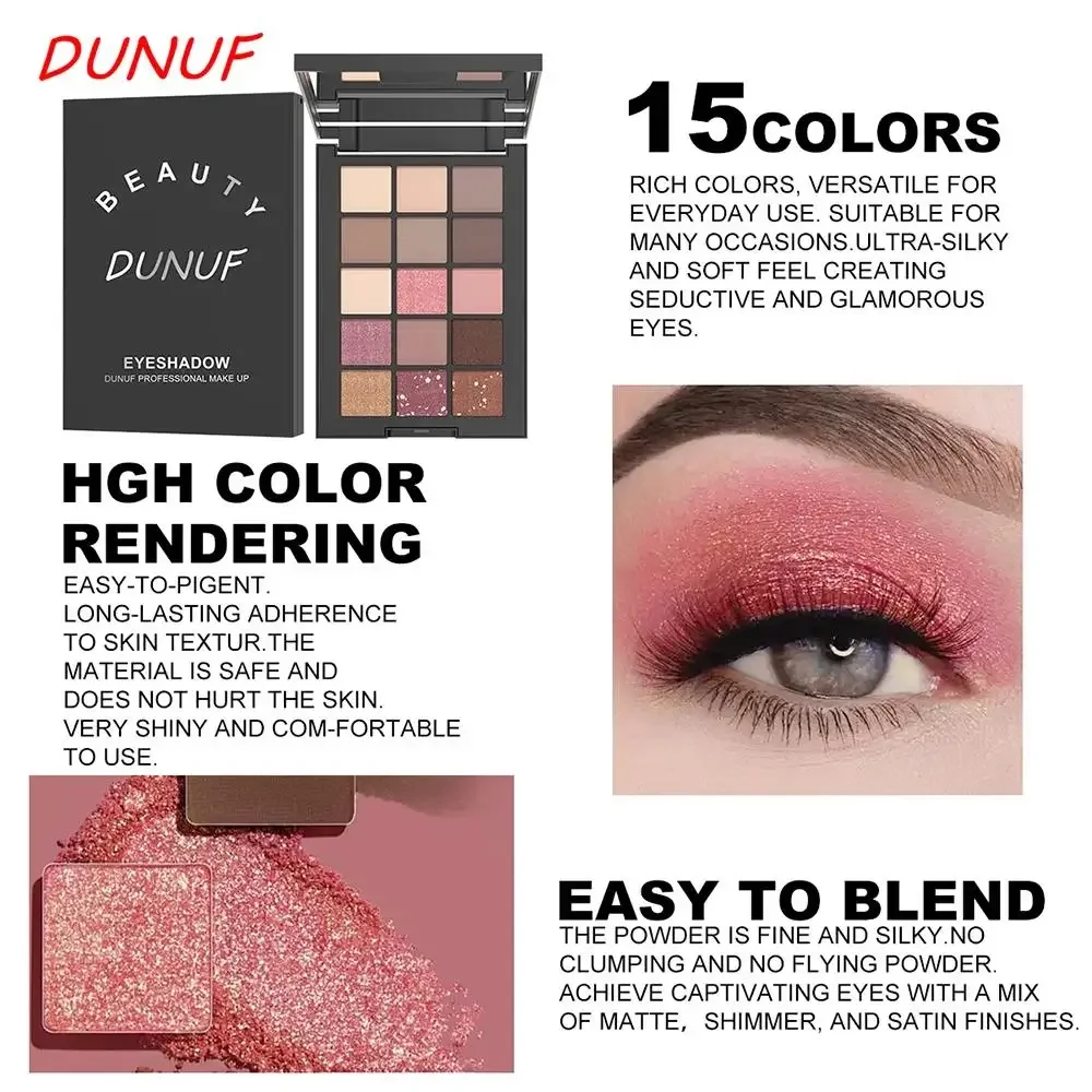 Matte Finish Pearlescent Eyeshadow 15 Colors Intense Pigmentation Water Resistant All Day Wear Anti Clumping Low Flying Powder