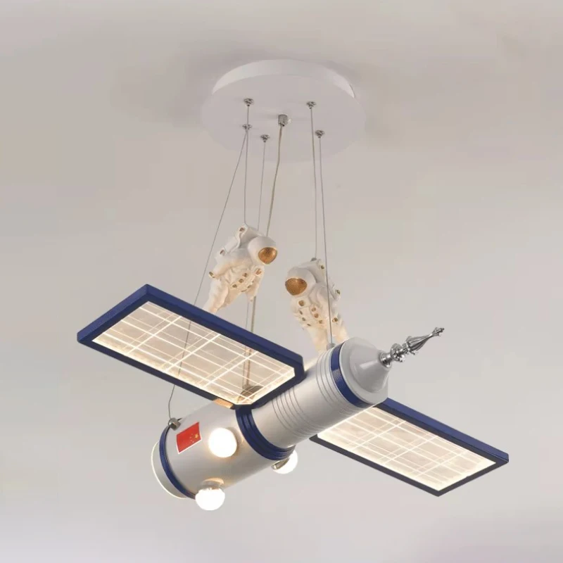 Space Satellite Astronaut Chandeliers LED Little Boy Bedroom Lamp Nordic Creative Space Station Model Children\'s Room Chandelier