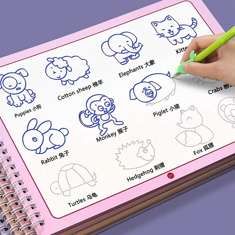 Reusable Drawing Books Baby Learning Painting Writing Copybook For Preschools Grooves Template Design Handwriting Aid Practice