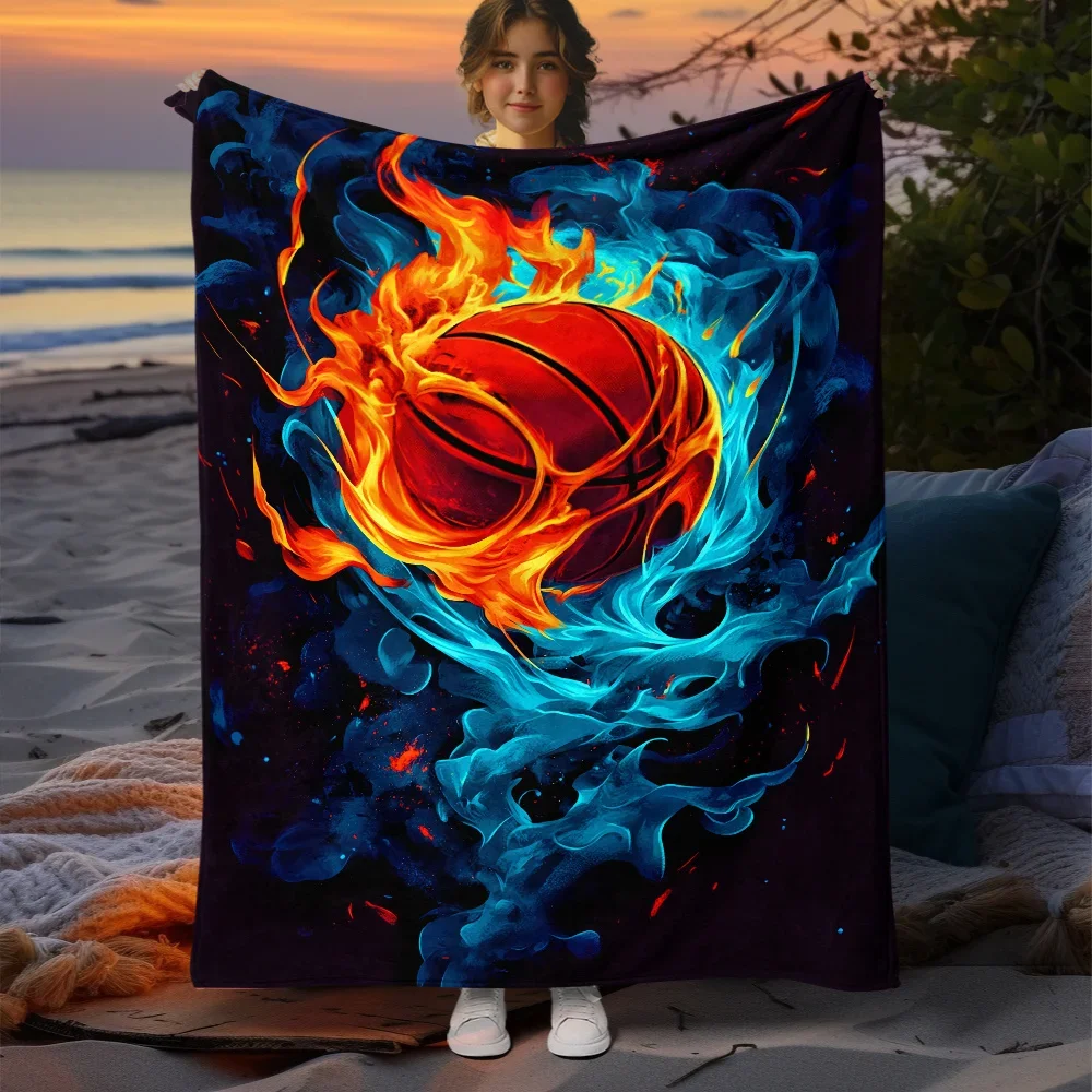 Cool Basketball Sports Fan Pattern Athletic Ball Art Vibrant Cozy Warm Comforting Blanket For Living Room Couch Sofa Gift
