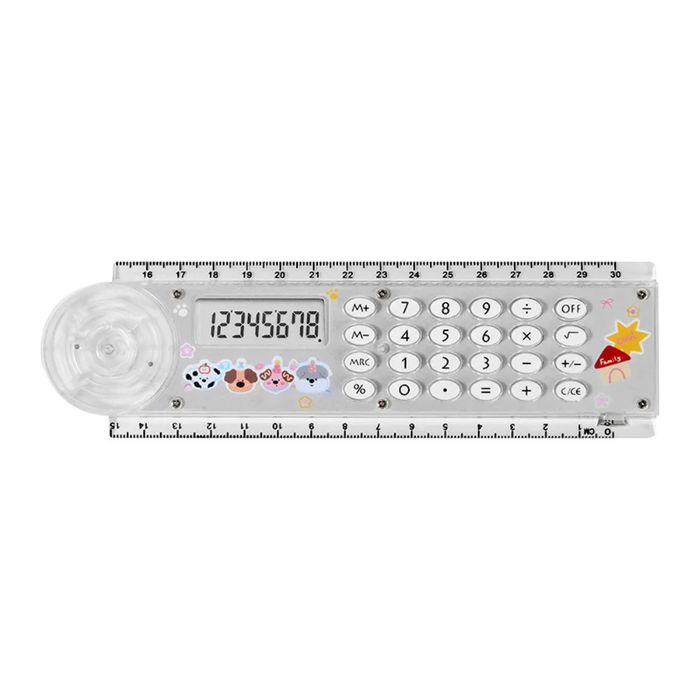 

30 cm Measurement Cartoon Cutter Measurer 8 Digit Calculation Multi-function Ruler 2-in-1 Mobile Measurer Clear