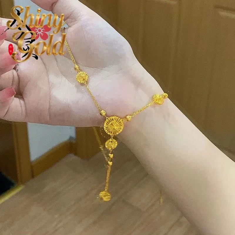 

ShinyGoldNew Chinese 9999 24K real gold silk tassel necklace Female hollow-out hydrangea necklace clavicle chain light luxury ev
