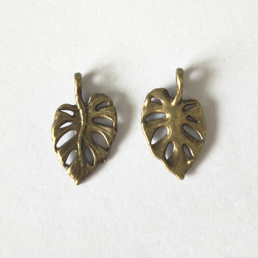 Julie Wang 10-50PCS Hollow Leaf Charms Alloy Antique Bronze Small leaves Necklace Pendant Bracelet Jewelry Making Accessory