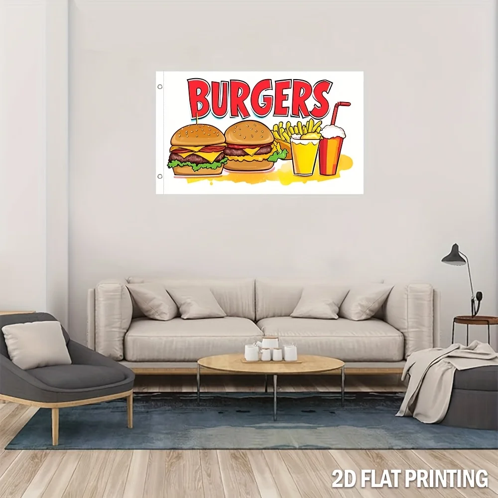 1pc Funny Burger Fries Fast Food Flag Vibrant Outdoor Lawn Decor, Durable Polyester Porch Banner for BBQs, Parties