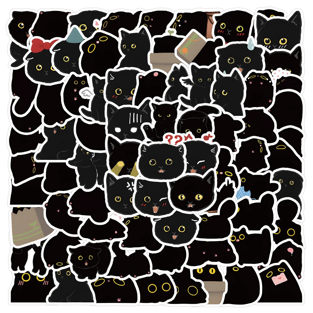 

10/30/50/100pcs Cute Black Cat Cartoon Stickers Decorative Latop Phone Case Scrapbooking Luggage Waterproof Vinyl Decals for Kid