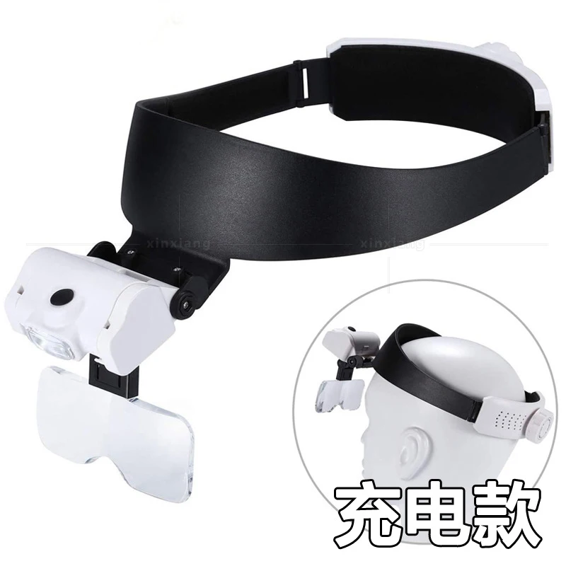 

1X 1.5X 2X 2.5X 3.5X USB Rechargeable LED Illluminated Helmet Magnifier Head Wearing Glasses Reading Inspection Magnifying Glass