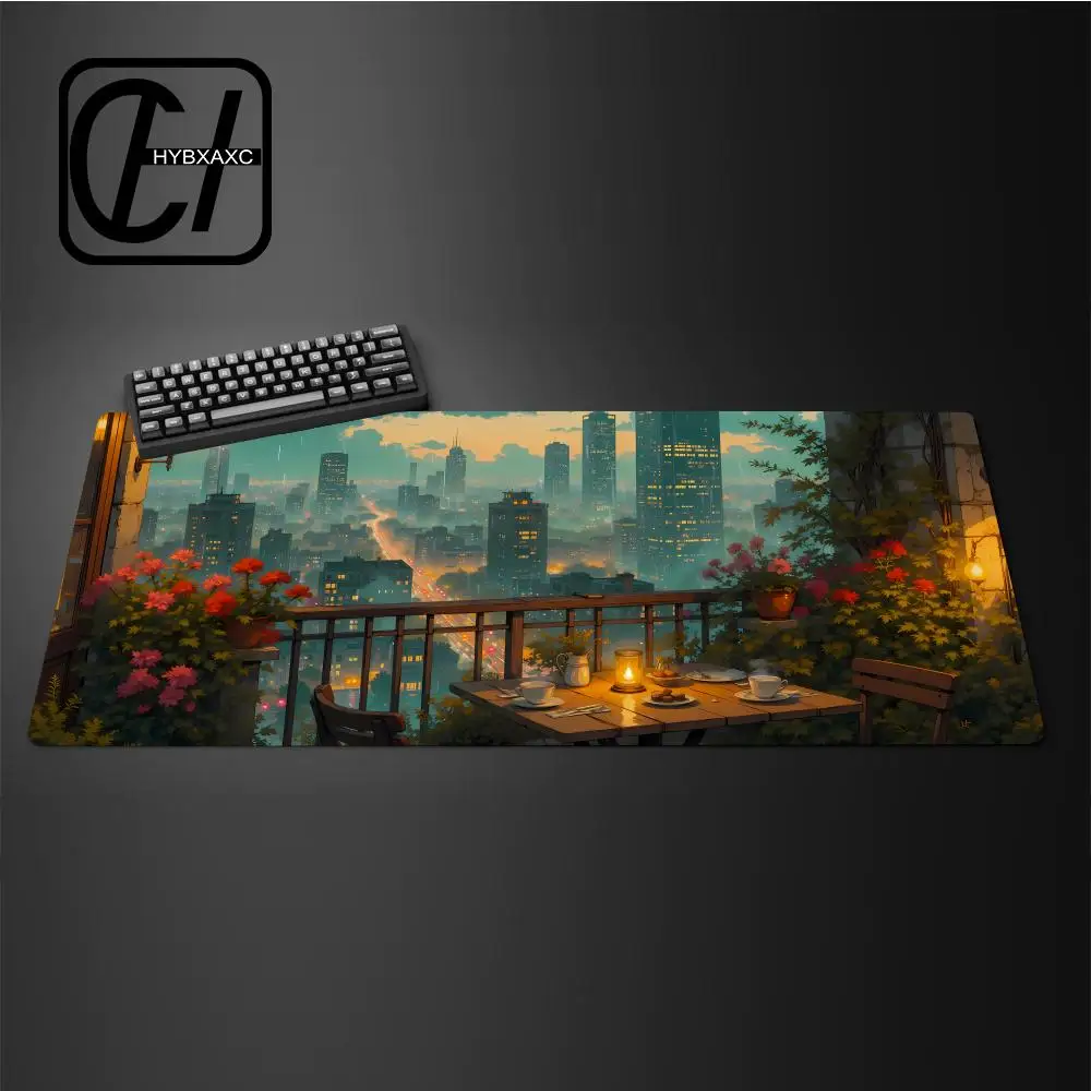 Nostalgic Peaceful Coffee Shop Art Nouveau Inspired Desk Mat Large Mouse Pad Long Anime Desk Pad Cute Kawaii Desk Decor XAXC