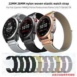 Bandas de relógio de nylon duráveis, ajuste rápido, compatíveis com os modelos Garmin Fenix 7, 6, 5, Forerunner, Epix, Tactix e Descent