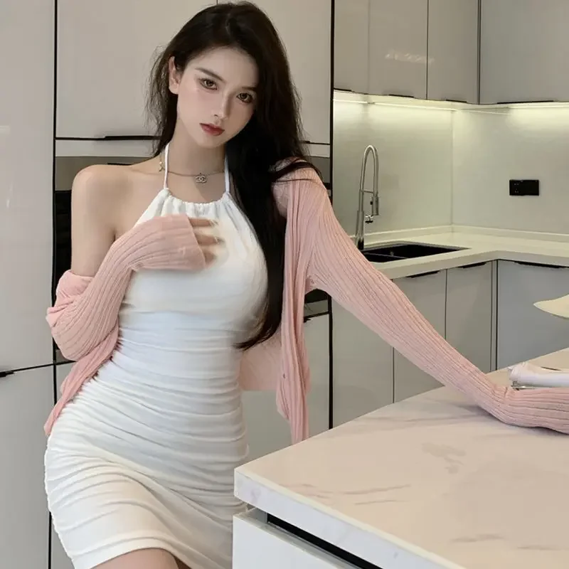 ชุดBodyconผู้หญิงSimple Slimสาวเซ็กซี่Partywear Night Club Backlessห่อสะโพกเกาหลีแฟชั่นHalter Vestidos Hotsweet Mini