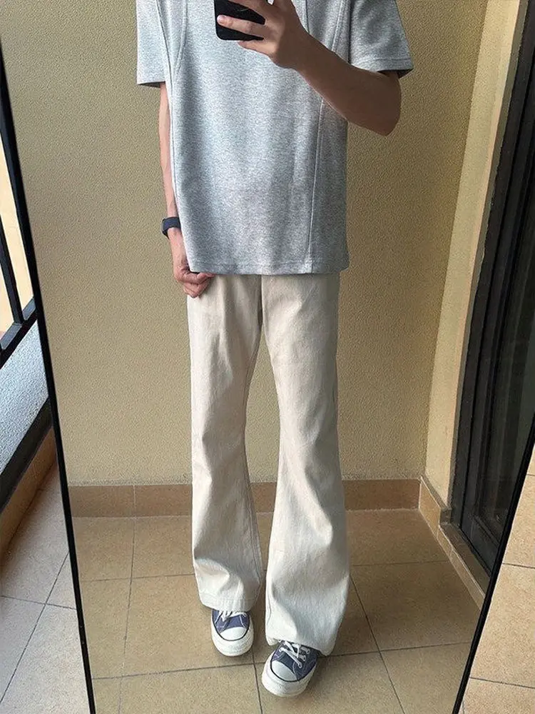 American High Street Curved Knife Apricot Men's Jeans High Waist Lift Pouch Slimming Pants All-Match Slim Straight Leg Micro ...