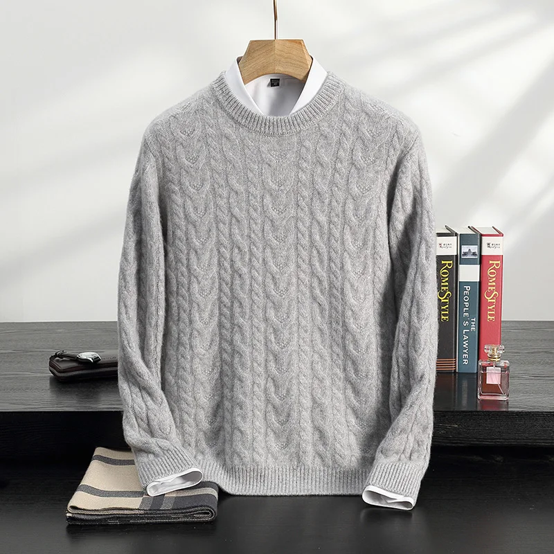 

Осень-зима, мужской 100% кашемировый свитер с круглым вырезом, теплая одежда, пуловер с витым цветком, свитер, топы, трикотажная нижняя рубашка