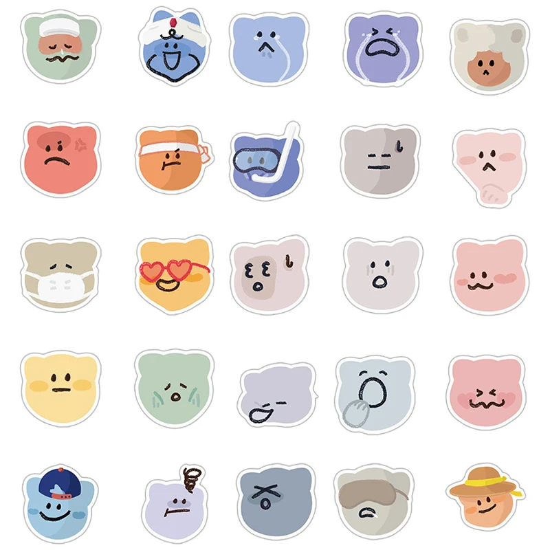 50PCS Cartoon Bear Emoticon Stickers Colorful Cute Bear Emoji Decals Waterproof Vinyl Aesthetic for Water Bottles