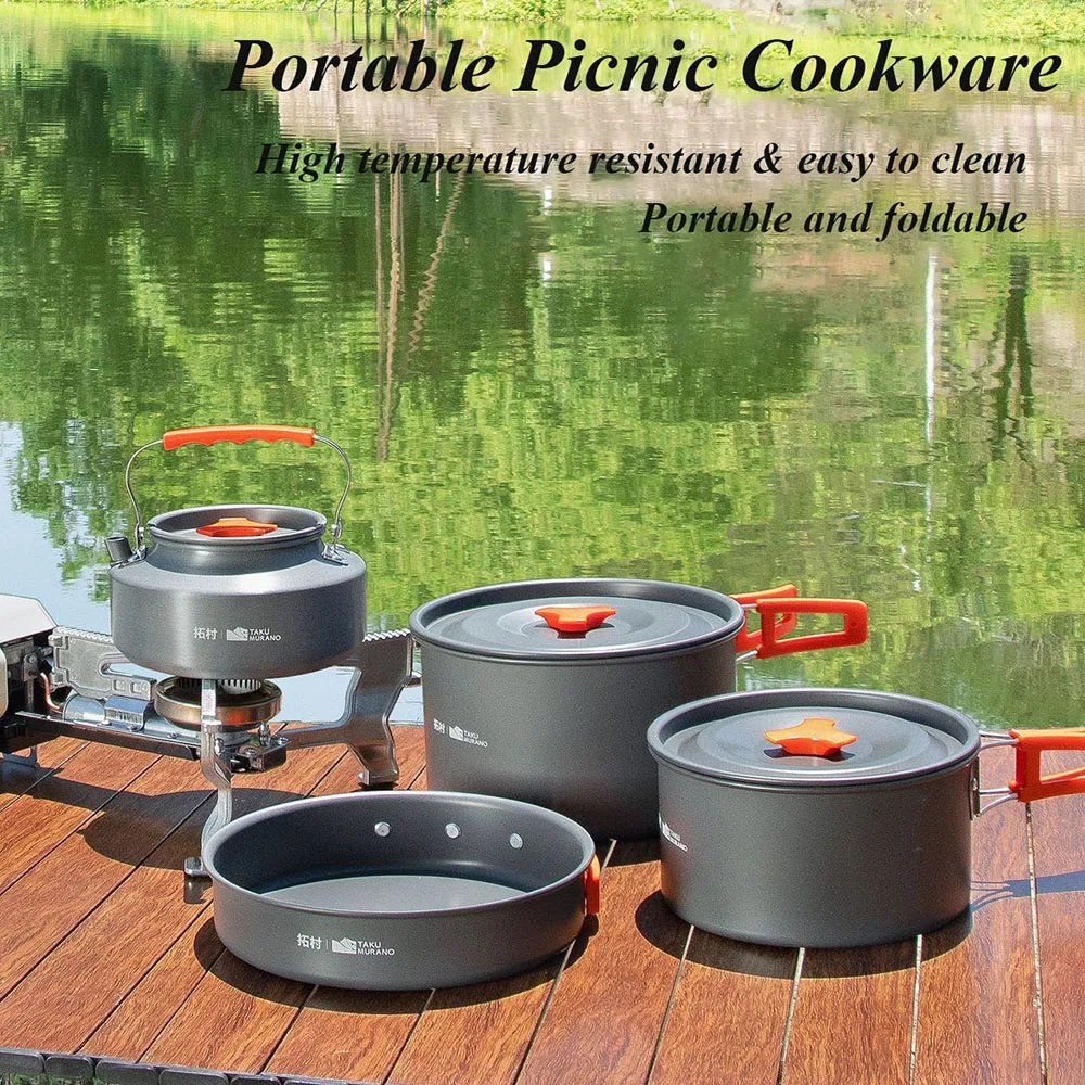 

Camping Cookware Pots Set Aluminum Outdoor Touris Tableware Utensils 2-5 Person Portable Kitchen Equipment Hiking BBQ Picnic