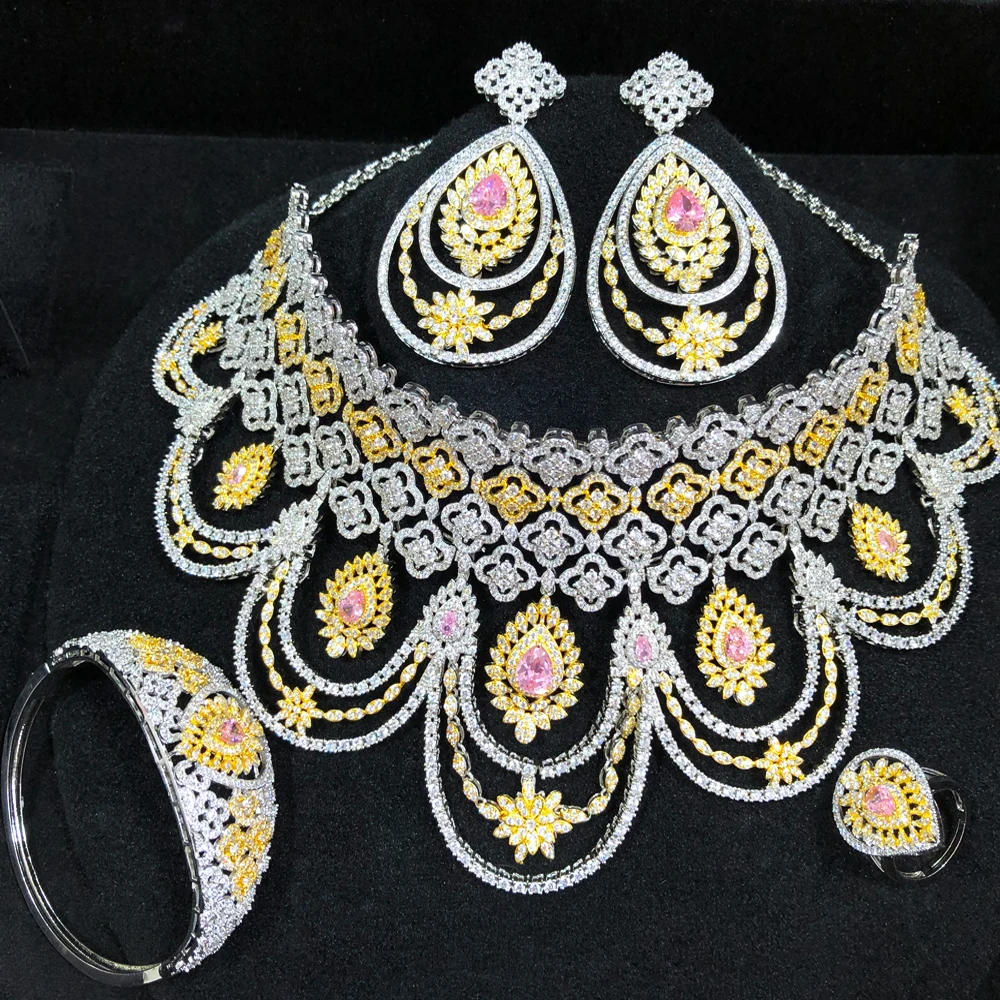 GODKI Luxury Trendy Flower Blossom Nigerian Jewelry sets For Women Wedding Cubic Zircon CZ Chokers Dubai Gold Bridal Jewelry Set