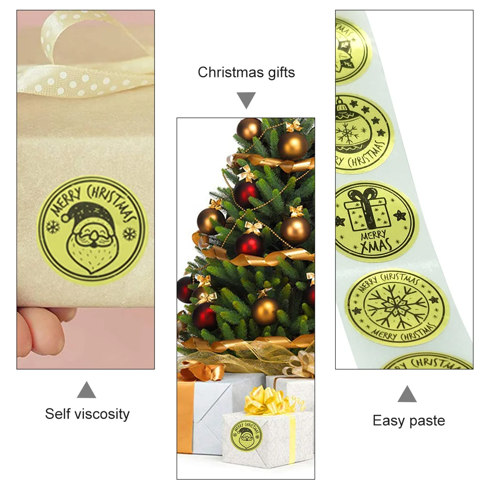 

2 рулона рождественских этикеток, самоклеящиеся золотые бумажные наклейки, декоративные наклейки с печатью для подарочных пакетов, упаковка, скрапбукинг, поделки своими руками
