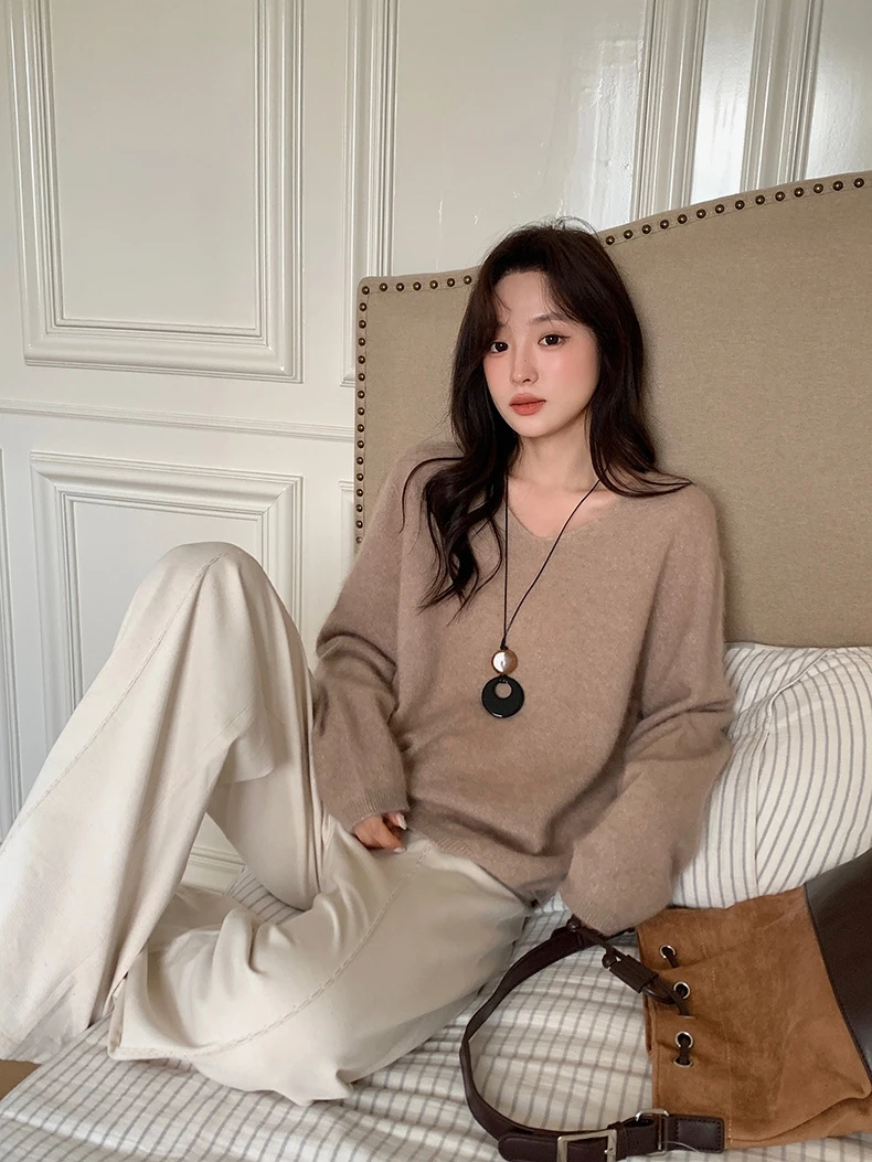 

Women's ort Sve Knitted Sweater Furry Textured Faionable Early Autumn Wool Blend Warmth Retaining round Ne Top