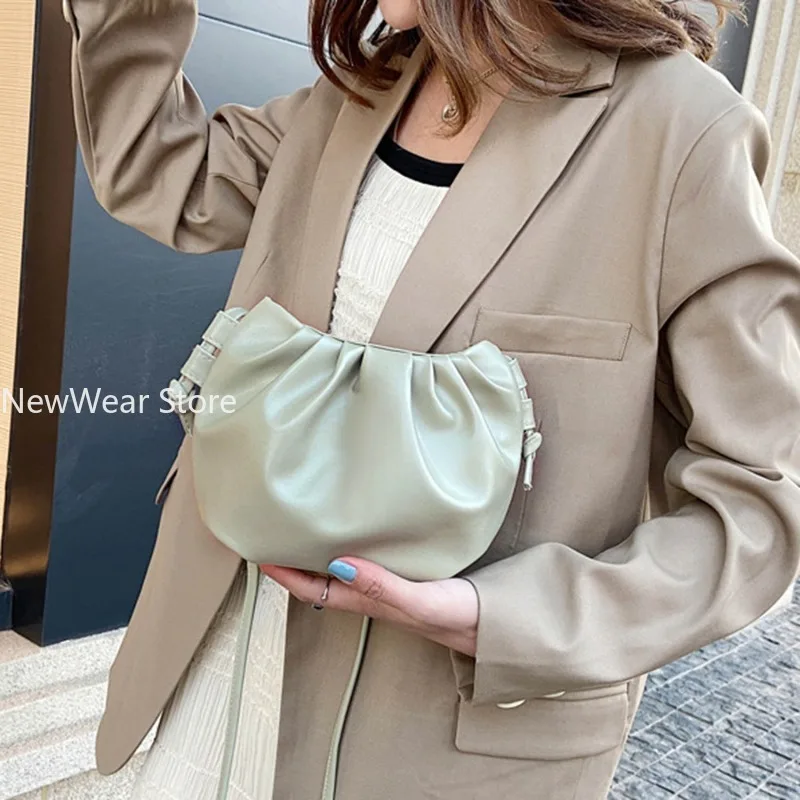 Fashion Women Shoulder Bag New Arrival Crossbody Bag Female Solid Color Pleated Design Ladies Bag Mini Zipper Cloud For Girl