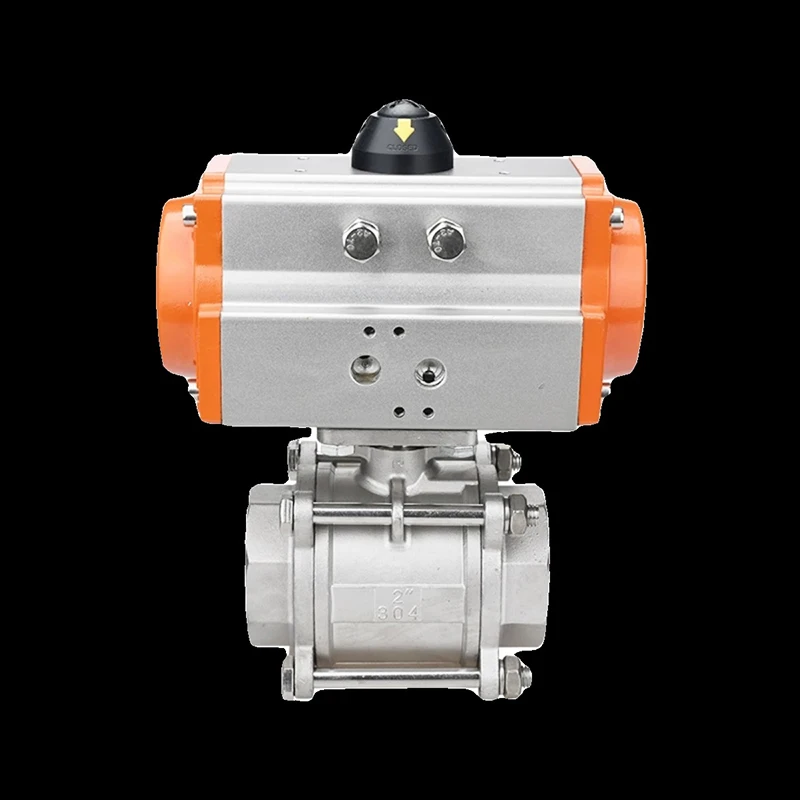 1PC New DN50 DN65 DN80 Three Piece Pneumatic Ball Valve With High Platform 304 Double Acting Cylinder 304 Stainless Steel