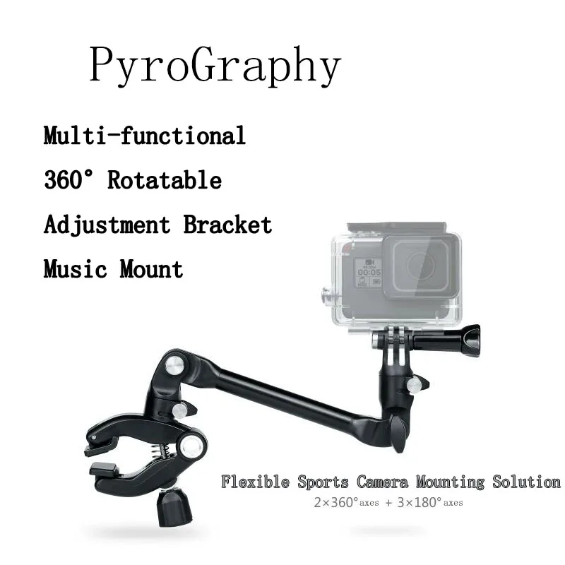 PyroGraphy Multi-functional 360°Rotatable Adjustment Music Mount Flexible Sports Camera Mounting Solution 2*360°Axes&3*180° Axes