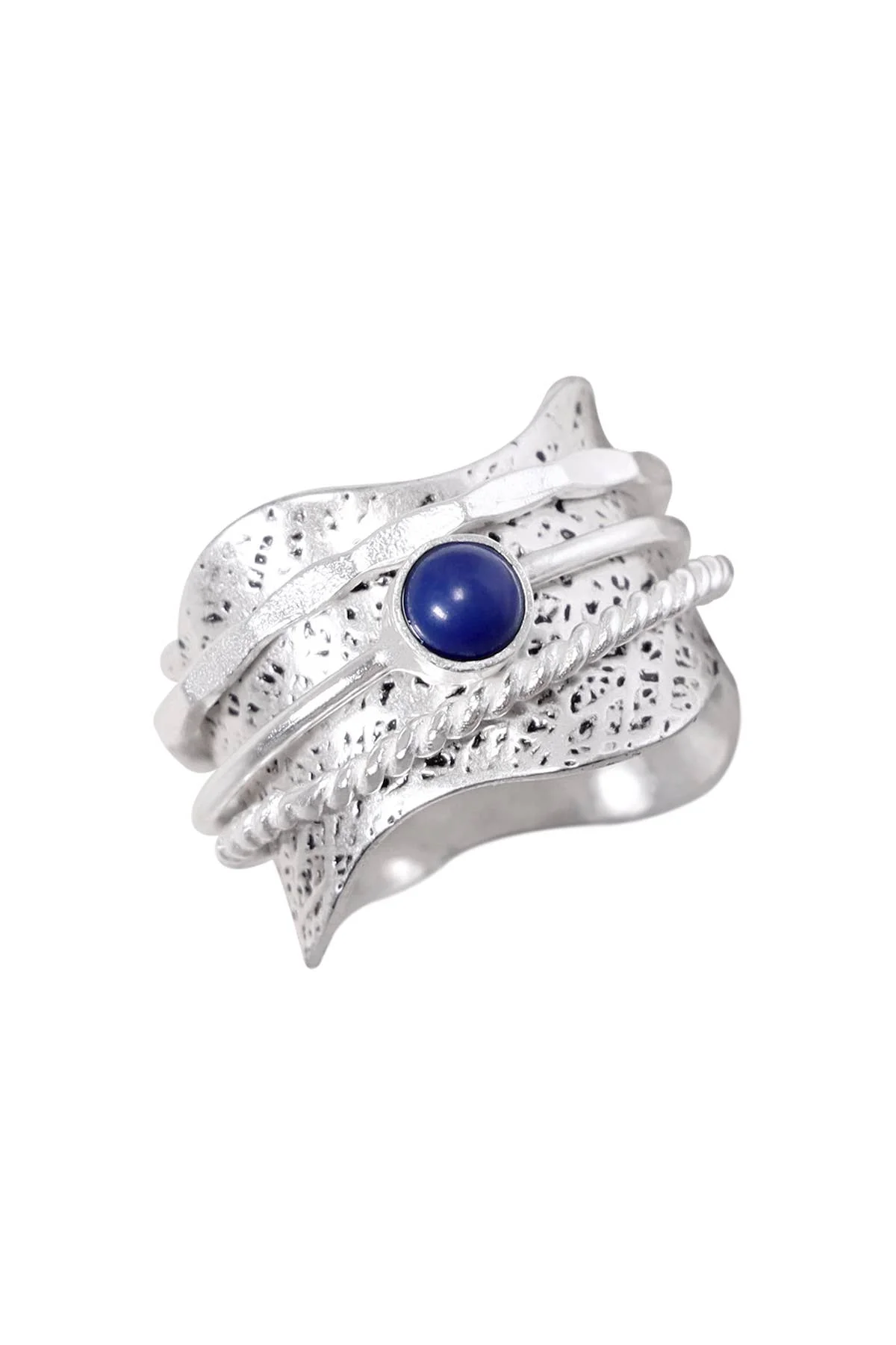 Fashion Anxiety Ring Handmade Lapis Wave Edge Spinner Ring for Women of Life Fidget Rings Band