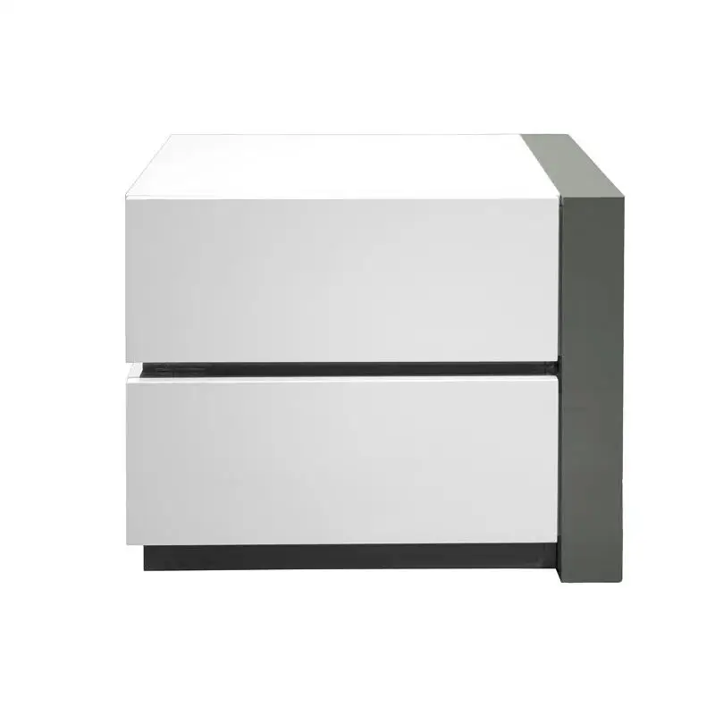 منضدة حديثة مع درجين لغرفة النوم وغرفة المعيشة، وطاولة بجانب السرير خشبية، ولمسة نهائية فضية بيضاء #1